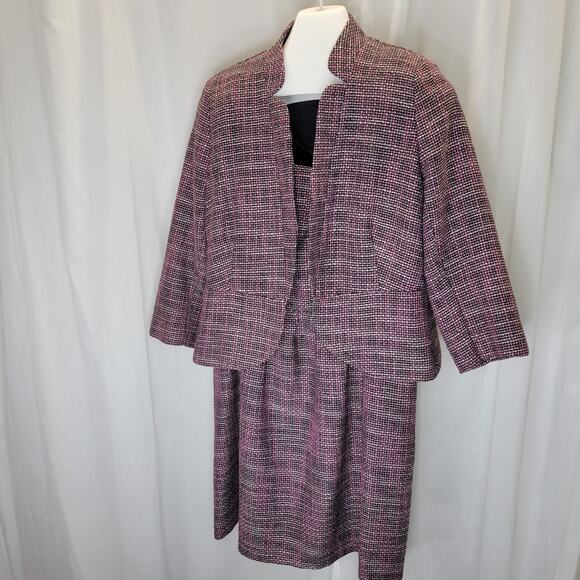 Aqua Tank Fit and Flare Dress and Matching Jacket Black Pink Tweed, L - Picture 1 of 12